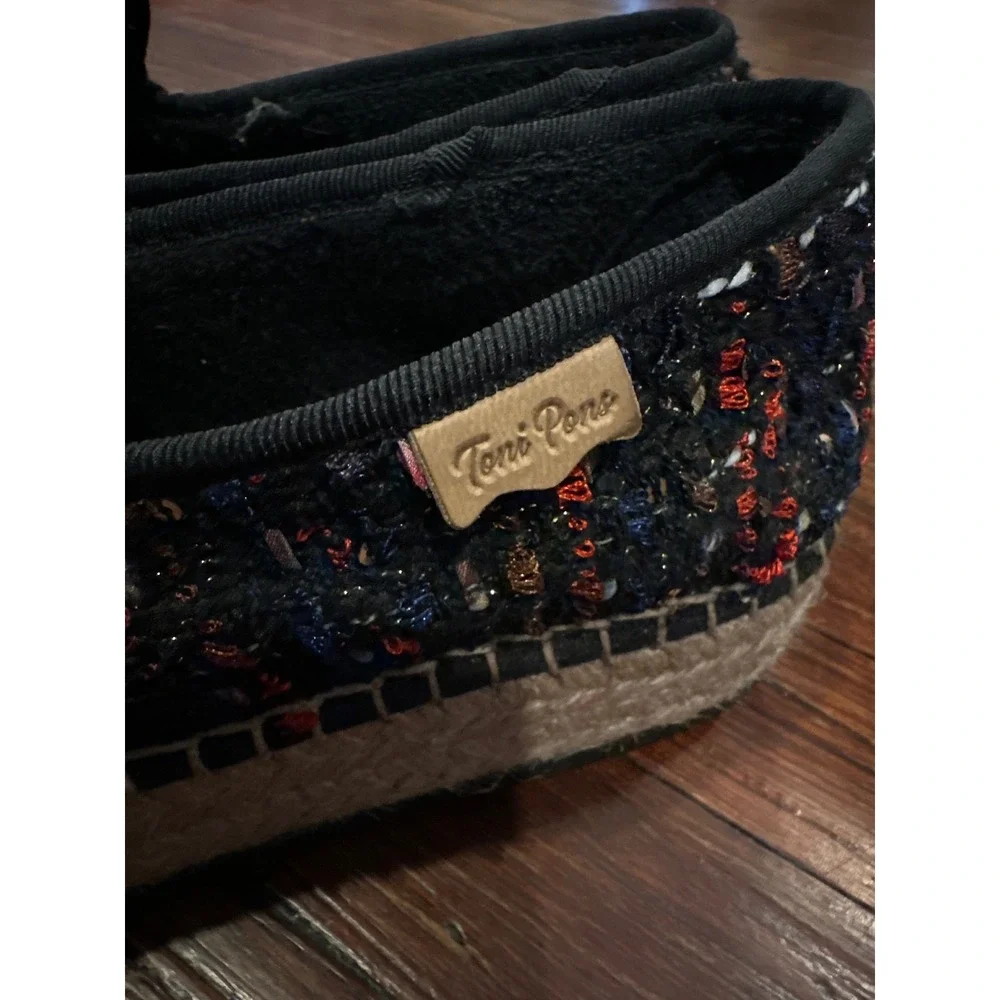 Toni Pons Origens Tweed Espadrille Loafers Navy Red Platform Spain Size 35 boho
